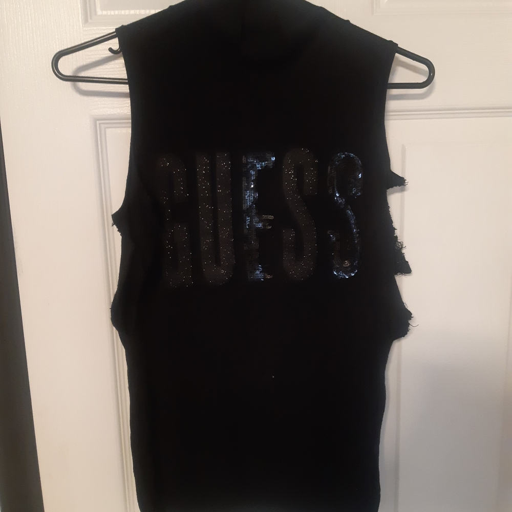 Guess Black Sleeveless Top with Glitter Logo